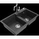 Mexen Tomas granīta izlietne, 2 bļodas un Carla virtuves jaucējkrāns, raibs melns - 6516-76-670700-00