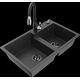 Mexen Tomas granīta izlietne, 2 bļodas un Savita virtuves jaucējkrāns, raibs melns - 6516-76-672601-70-B