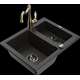 Mexen Carlos granīta izlietne, 1,5 bļodas, ar Carla virtuves jaucējkrānu, melns/zelts metālisks - 6518-75-670700-50-B