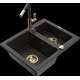Mexen Carlos granīta izlietne, 1,5 bļodas, ar Flora virtuves jaucējkrānu, melns/zelts metālisks - 6518-75-670401-57-G
