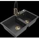 Mexen Tomas granīta izlietne, 2 bļodas un Aster virtuves jaucējkrāns, raibs melns - 6516-76-73450-57-G