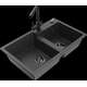 Mexen Tomas granīta izlietne, 2 bļodas un Duero virtuves jaucējkrāns, raibs melns - 6516-76-671600-70-B