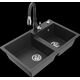 Mexen Tomas granīta izlietne, 2 bļodas un Savita virtuves jaucējkrāns, raibs melns - 6516-76-672601-76