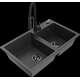Mexen Tomas granīta izlietne, 2 bļodas un Aster virtuves jaucējkrāns, raibs melns - 6516-76-73450-70-B
