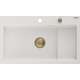 Гранитная мойка Mexen Omar, 1 чаша, 800 x 480 мм, белый, сифон золотой - 6520801005-20-G