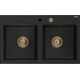 Mexen Hektor гранитная мойка, 2 чаши, 800 x 480 мм, черный, сифон золотой - 6521802000-77-G