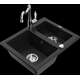Granīta izlietne Mexen Carlos 1,5 bļodas ar virtuves jaucējkrānu Carla, melna - 6518-77-670700-00