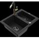 Granīta izlietne Mexen Carlos 1,5 bļodas ar virtuves jaucējkrānu Flora, melna - 6518-77-670401-57-B