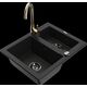 Granīta izlietne Mexen Carlos 1,5 bļodas ar virtuves maisītāju Telma, melna - 6518-77-670200-50-B
