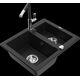 Granīta izlietne Mexen Carlos 1,5 bļodas ar virtuves jaucējkrānu Flora, melna - 6518-77-670401-07