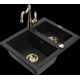 Granīta izlietne Mexen Carlos 1,5 bļodas ar virtuves jaucējkrānu Carla, melna - 6518-77-670700-50