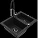 Granīta izlietne Mexen Carlos 1,5 bļodas ar virtuves maisītāju Aster, melna - 6518-77-73450-07-B