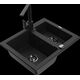 Granīta izlietne Mexen Carlos 1,5 bļodas ar virtuves maisītāju Rita, melna - 6518-77-670300-70-B