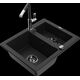 Granīta izlietne Mexen Carlos 1,5 bļodas ar virtuves jaucējkrānu Flora, melna - 6518-77-670401-07-B