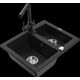 Granīta izlietne Mexen Carlos 1,5 bļodas ar virtuves jaucējkrānu Duero, melns - 6518-77-671600-70