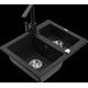 Granīta izlietne Mexen Carlos 1,5 bļodas ar virtuves maisītāju Rita, melna - 6518-77-670300-70