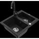 Granīta izlietne Mexen Carlos 1,5 bļodas ar virtuves maisītāju Telma, melna - 6518-77-670200-70