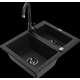 Granīta izlietne Mexen Carlos 1,5 bļodas ar virtuves maisītāju Telma, melna - 6518-77-670200-70-B