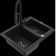 Granīta izlietne Mexen Carlos 1,5 bļodas ar virtuves maisītāju Aster, melna - 6518-77-73450-70-B