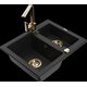 Granīta izlietne Mexen Carlos 1,5 bļodas ar virtuves maisītāju Rita, melna - 6518-77-670300-50