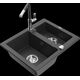 Гранитная мойка Mexen Carlos, 1,5 чаши со смесителем для кухни Flora, крапчатый черный - 6518-76-670401-08