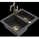 Mexen Carlos granīta izlietne, 1,5 bļodas, ar Carla virtuves jaucējkrānu, raibs melns - 6518-76-670700-50
