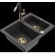 Гранитная мойка Mexen Carlos, 1,5 чаши со смесителем для кухни Flora, крапчатый черный - 6518-76-670401-57-G