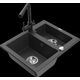 Mexen Carlos granīta izlietne, 1,5 bļodas, ar Duero virtuves jaucējkrānu, raibs melns - 6518-76-671600-70
