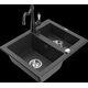 Mexen Carlos granīta izlietne, 1,5 bļodas, ar Carla virtuves jaucējkrānu, raibs melns - 6518-76-670700-76