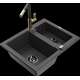 Granīta izlietne Mexen Carlos 1,5 bļodas ar virtuves jaucējkrānu Flora, raibs melns - 6518-76-670401-75-B