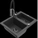 Mexen Carlos granīta izlietne, 1,5 bļodas, ar Aster virtuves jaucējkrānu, raibs melns - 6518-76-73450-07-B