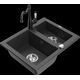 Mexen Carlos granīta izlietne, 1,5 bļodas, ar Carla virtuves jaucējkrānu, raibs melns - 6518-76-670700-70