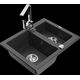 Mexen Carlos granīta izlietne, 1,5 bļodas ar Rita virtuves jaucējkrānu, raibs melns - 6518-76-670300-00