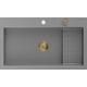 Гранитная мойка Mexen Omar, 1 чаша, 800 x 480 мм, серый, сифон золотой - 6520801005-71-G