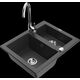 Mexen Carlos granīta izlietne, 1,5 bļodas, ar Telma virtuves jaucējkrānu, raibs melns - 6518-76-670200-00
