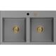 Mexen Hektor гранитная мойка, 2 чаши, 800 x 480 мм, серый, сифон золотой - 6521802000-71-G