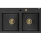 Mexen Hektor granīta izlietne, 2 bļodas, 800 x 480 mm, melns/sudrabs metālisks, zelta sifons - 6521802000-73-G