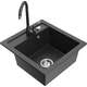 Mexen Vito zlewozmywak granitowy 1-komorowy z baterią kuchenną Telma, czarny nakrapiany - 6503-76-670200-76
