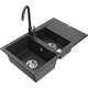 Mexen Gaspar zlewozmywak granitowy 1,5-komorowy z ociekaczem i baterią kuchenną Telma, czarny nakrapiany - 6507-76-670200-76