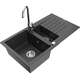 Mexen Matias zlewozmywak granitowy 1,5-komorowy z ociekaczem i baterią kuchenną Telma, czarny nakrapiany - 6502-76-670200-00