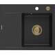 Mexen Ben zlewozmywak granitowy 1-komorowy z ociekaczem prawy 600 x 500 mm czarny/srebrny metalik, syfon złoty - 6523605000-73-G