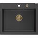 Mexen Elix zlewozmywak granitowy 1-komorowy 600 x 500 mm, czarny nakrapiany, syfon złoty - 6525601005-76-G