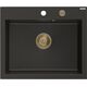 Mexen Elix zlewozmywak granitowy 1-komorowy 600 x 500 mm, czarny/złoty metalik, syfon złoty - 6525601005-75-G