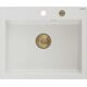 Mexen Elix zlewozmywak granitowy 1-komorowy 600 x 500 mm, biały, syfon złoty - 6525601005-20-G