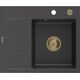 Mexen Ben zlewozmywak granitowy 1-komorowy z ociekaczem prawy 600 x 500 mm, czarny nakrapiany, syfon złoty - 6523605000-76-G