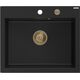 Mexen Elix zlewozmywak granitowy 1-komorowy 600 x 500 mm, czarny, syfon złoty - 6525601005-77-G