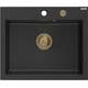 Mexen Elix zlewozmywak granitowy 1-komorowy 600 x 500 mm, czarny/srebrny metalik, syfon złoty - 6525601005-73-G