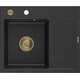 Mexen Ben zlewozmywak granitowy 1-komorowy z ociekaczem lewy 600 x 500 mm, czarny/srebrny metalik, syfon złoty - 6522605000-73-G