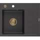 Mexen Ben zlewozmywak granitowy 1-komorowy z ociekaczem lewy 600 x 500 mm, czarny nakrapiany, syfon złoty - 6522605000-76-G