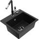 Mexen Milo zlewozmywak granitowy 1-komorowy z baterią kuchenną Flora, czarny - 6505-77-670401-07-B